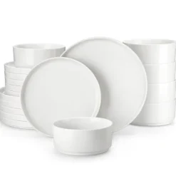 Tallerkener & Bordservicer>MALACASA Middagsservice, Elegant Rund Form, Blyfri Keramik,12 STK, Hvid