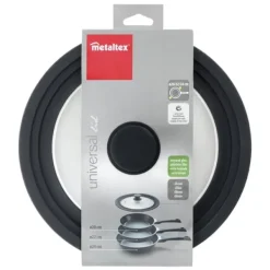 Skålelåg>Metaltex pandelåg 20-24 cm glas/silikone/sort