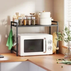 Køkkenorganisering>Mikrobølgeovnshylde, metal, 39,5-64x32x47,5 cm, sort