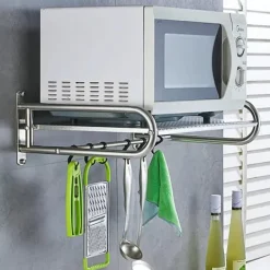 Ovne>Mikroovnsholder, Justerbart Design, Væghængte Krog,M, Sølv, 1-niveau