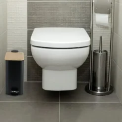 Viking Choice Skraldespande & Papirkurve>Miljøvenlig Sort Bambus & Stål Pedal Spand - 5L, Elegant & Bæredygtigt Badeværelses Skraldespand