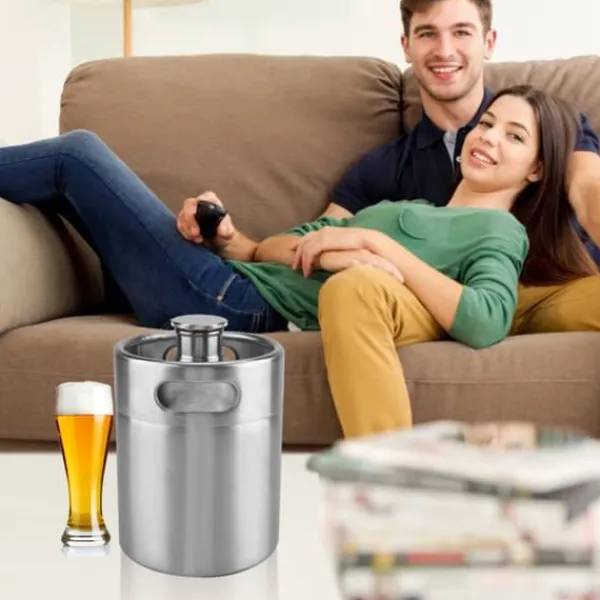 Isspande & Kølere>Mini øltønde i rustfrit stål med spirallåg Praktiske forsyninger til hjemmet og hotellet (2L)
