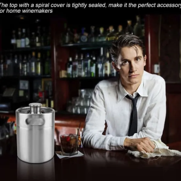 Isspande & Kølere>Mini øltønde i rustfrit stål med spirallåg Praktiske forsyninger til hjemmet og hotellet (2L)