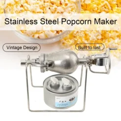 Popcornmaskiner>Mini Popcorn Maskine, Rustfrit Stål 304, Håndsvinget Betjening, Åben Flamme Opvarmning