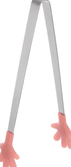Mini-madtang 14,5 cm håndformet silikonehoved i rustfrit stål, egnet til madlavning BBQ grill køkken, koralrosa Outlet