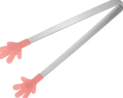 Mini-madtang 14,5 cm håndformet silikonehoved i rustfrit stål, egnet til madlavning BBQ grill køkken, koralrosa Outlet