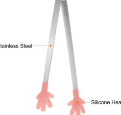 Mini-madtang 14,5 cm håndformet silikonehoved i rustfrit stål, egnet til madlavning BBQ grill køkken, koralrosa Outlet