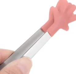 Mini-madtang 14,5 cm håndformet silikonehoved i rustfrit stål, egnet til madlavning BBQ grill køkken, koralrosa Outlet