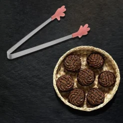 Mini-madtang 14,5 cm håndformet silikonehoved i rustfrit stål, egnet til madlavning BBQ grill køkken, koralrosa Outlet