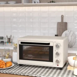 Miniovn 21 L med rotisserie, 3 funktioner, 100–230 °C, rist & bageplade, rustfri/glas, cremehvid Hot