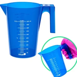 Målebægere & Måleskeer>Målebæger i plastik, 500 ml, PP, blåmalet, skala med håndtag