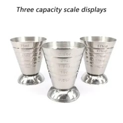 Målebæger i rustfrit stål 2,5 oz (75 ml) med tre volumenskalaer, let at rengøre og holdbart New