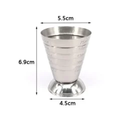 Målebæger i rustfrit stål 2,5 oz (75 ml) med tre volumenskalaer, let at rengøre og holdbart New