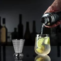 Målebæger i rustfrit stål 2,5 oz (75 ml) med tre volumenskalaer, let at rengøre og holdbart New