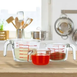 Målebægere & Måleskeer>Målebæger sæt, 7x10x13.5 cm, Transparent, Rød