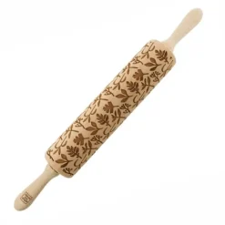 MoodForWood Trækagerulle, Graveret, 43 cm med Håndtag, Perfekt til Bagning - Urtemønster Hot