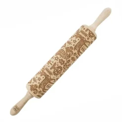 MoodForWood Trækagerulle, Graveret, 43 cm med Håndtag, Perfekt til Bagning - Skandinavisk Julemønster New