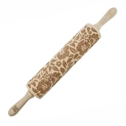 MoodForWood Trækagerulle, Graveret, 43 cm med Håndtag, Perfekt til Bagning - Vilde Roser Mønster Outlet