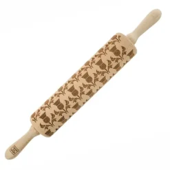 MoodForWood Trækagerulle, Graveret, 43 cm med Håndtag, Perfekt til Bagning - Skotsk Tidselmønster Clearance