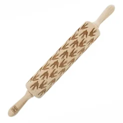 MoodForWood Trækagerulle, Graveret, 43 cm med Håndtag, Perfekt til Bagning - Svalemønster Clearance