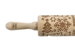 MoodForWood trækagerulle, indgraveret, 43 cm med håndtag, perfekt til bagning - Frohe Weihnachten-mønster Online
