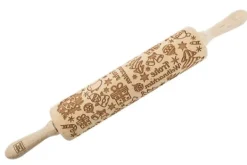 MoodForWood trækagerulle, indgraveret, 43 cm med håndtag, perfekt til bagning - Frohe Weihnachten-mønster Online
