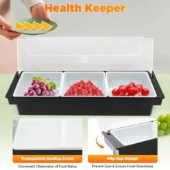 Multifunktionel krydderibeholder med låg - 3-delt indsats-sæt - 50×15×10 cm - Køkken- og baropbevaring - Sort New