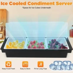 Multifunktionel krydderibeholder med låg - 3-delt indsats-sæt - 50×15×10 cm - Køkken- og baropbevaring - Sort New