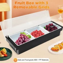 Multifunktionel krydderibeholder med låg - 3-delt indsats-sæt - 50×15×10 cm - Køkken- og baropbevaring - Sort New