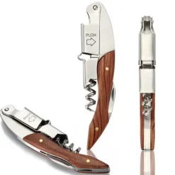 Multifunktionel vinåbner med palisanderhåndtag - 4-i-1 vinåbner i rustfrit stål til professionelle bartendere og hjemmebrug Outlet