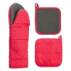 NICOLE RED grydelapper og ovnhandske i fuld længde, 100% bomuld med neopren, tyk rød