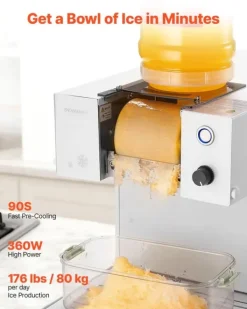 Isknusere & Ice Shavers>Nugget ismaskine - Flageis/Snefnug is - Kapacitet 80 kg/døgn - Vandtank 1,8 L - Hurtig forkøling 90 sek. - Rustfri stålklinge - Elektrisk