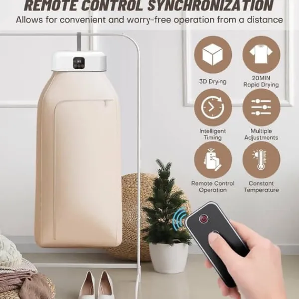 Tørreskab>OBOSOE bærbar tørretumbler, minitørretumbler med fjernbetjening, foldbar elektrisk tørretumbler med tørrepose til rejser, campingvogn, hjem