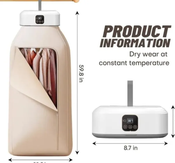 Tørreskab>OBOSOE bærbar tørretumbler, minitørretumbler med fjernbetjening, foldbar elektrisk tørretumbler med tørrepose til rejser, campingvogn, hjem