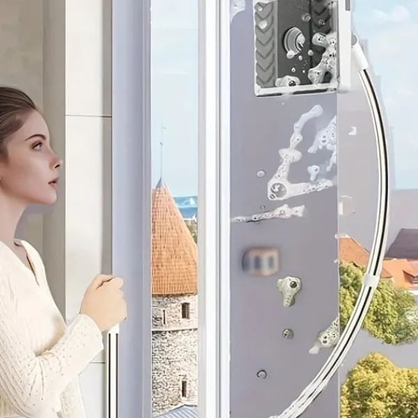 Rengøringsudstyr>OBOSOE dobbeltsidet vinduespudser til højhuse – udtrækkelig U-formet teleskopstang til vinduespudsning