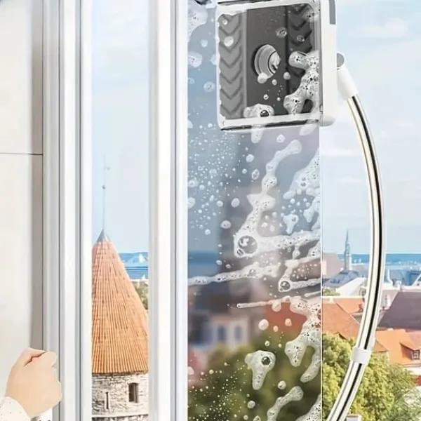 Rengøringsudstyr>OBOSOE dobbeltsidet vinduespudser til højhuse – udtrækkelig U-formet teleskopstang til vinduespudsning
