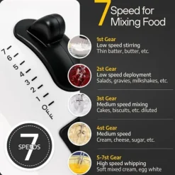 OBOSOE elektrisk mixer / elektrisk håndmixer – 7 hastigheder med 6 tilbehør i rustfrit stål, piskeris til bagning, kager, fløde Clearance
