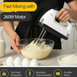 OBOSOE elektrisk mixer / elektrisk håndmixer – 7 hastigheder med 6 tilbehør i rustfrit stål, piskeris til bagning, kager, fløde Clearance