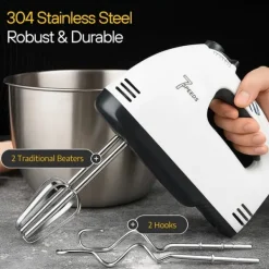 OBOSOE elektrisk mixer / elektrisk håndmixer – 7 hastigheder med 6 tilbehør i rustfrit stål, piskeris til bagning, kager, fløde Clearance