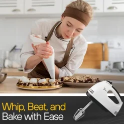 OBOSOE elektrisk mixer / elektrisk håndmixer – 7 hastigheder med 6 tilbehør i rustfrit stål, piskeris til bagning, kager, fløde Clearance