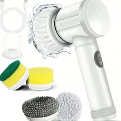 OBOSOE elektrisk rengøringsbørste med 5 udskiftelige hoveder – USB-opladning, IPX6 vandtæt, hvid Online