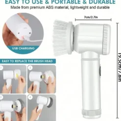 OBOSOE elektrisk rengøringsbørste med 5 udskiftelige hoveder – USB-opladning, IPX6 vandtæt, hvid Online