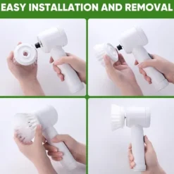 OBOSOE elektrisk rengøringsbørste med 5 udskiftelige hoveder – USB-opladning, IPX6 vandtæt, hvid Online