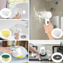 OBOSOE elektrisk rengøringsbørste med 5 udskiftelige hoveder – USB-opladning, IPX6 vandtæt, hvid Online