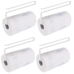 OBOSOE hvid selvklæbende hængende metalopbevaringshylde – 4-pak dørskabshylde til køkkenpapir, plastfolie og karklude Discount