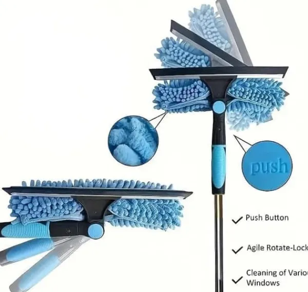 OBOSOE 2-i-1 Teleskopisk Skaft Vinduesskraber 313cm – Vinduespudser og gummiskraber til høje vinduer, biler, brusere, indendørs og udendørs Hot