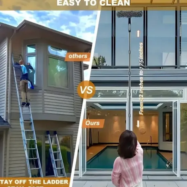 OBOSOE 2-i-1 Teleskopisk Skaft Vinduesskraber 313cm – Vinduespudser og gummiskraber til høje vinduer, biler, brusere, indendørs og udendørs Hot