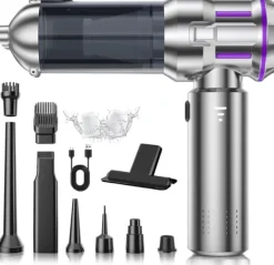 Håndstøvsugere>OBOSOE 4-i-1 Trådløs Håndholdt Støvsuger – Mini Støvsuger med Selvtømning, 3 Sugeniveauer til Hjem, Bil & Kæledyr