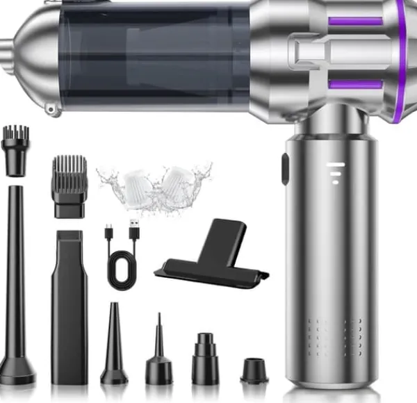 Håndstøvsugere>OBOSOE 4-i-1 Trådløs Håndholdt Støvsuger – Mini Støvsuger med Selvtømning, 3 Sugeniveauer til Hjem, Bil & Kæledyr