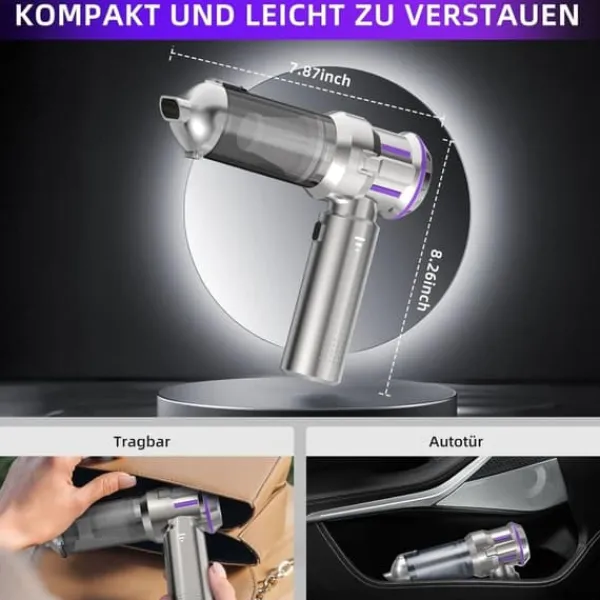 Håndstøvsugere>OBOSOE 4-i-1 Trådløs Håndholdt Støvsuger – Mini Støvsuger med Selvtømning, 3 Sugeniveauer til Hjem, Bil & Kæledyr